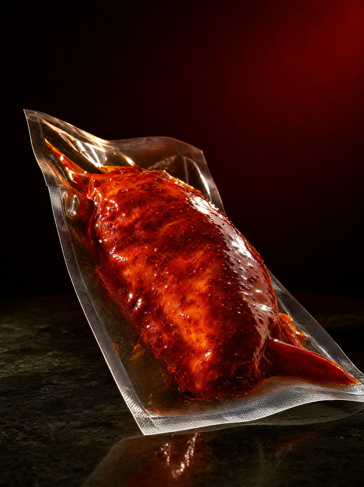 Korean Gochugaru sous vide chicken breast in vacuum pouch