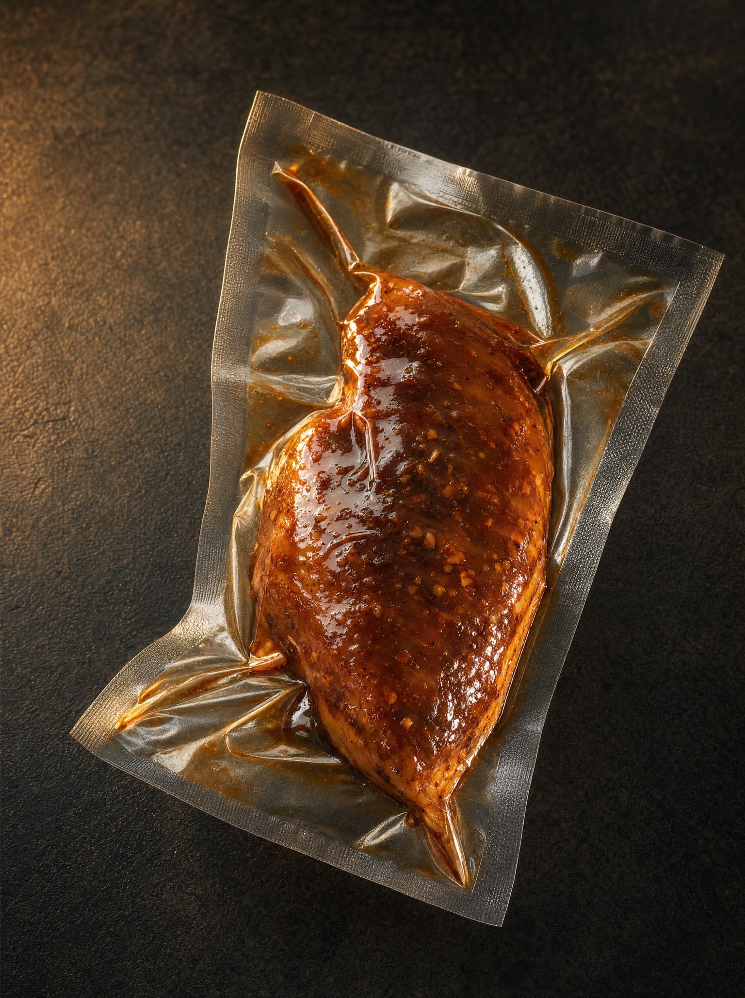 Soy Chili Garlic sous vide chicken breast in vacuum pouch